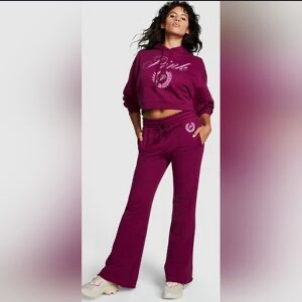 Victoria's Secret PINK Vivid Magenta Fleece Cropped Hoodie & flare pants